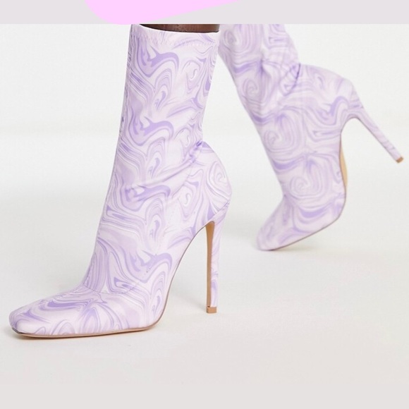 Public Desire Shoes - Public Desire Purple Swirl Heeled Boots